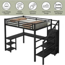 Kids' Room LED Metal Loft Bed with Desk and Stairs childrensterritory