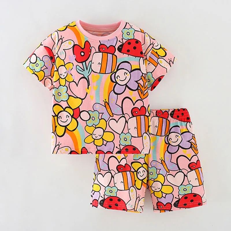 Little Girls Cartoon Design 2pcs Summer Cotton Clothing Sets childrensterritory