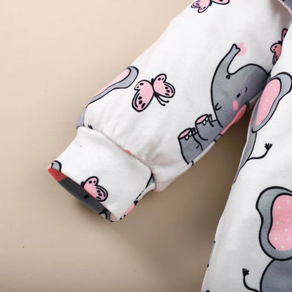 Long Sleeve Elephant Print Baby Girl Romper