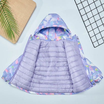 Girls Camouflage Design Down Cotton Hooded Jackets childrensterritory