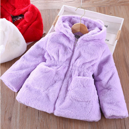 Plush Imitation Fur Hooded Kids Girls Warm Jackets childrensterritory