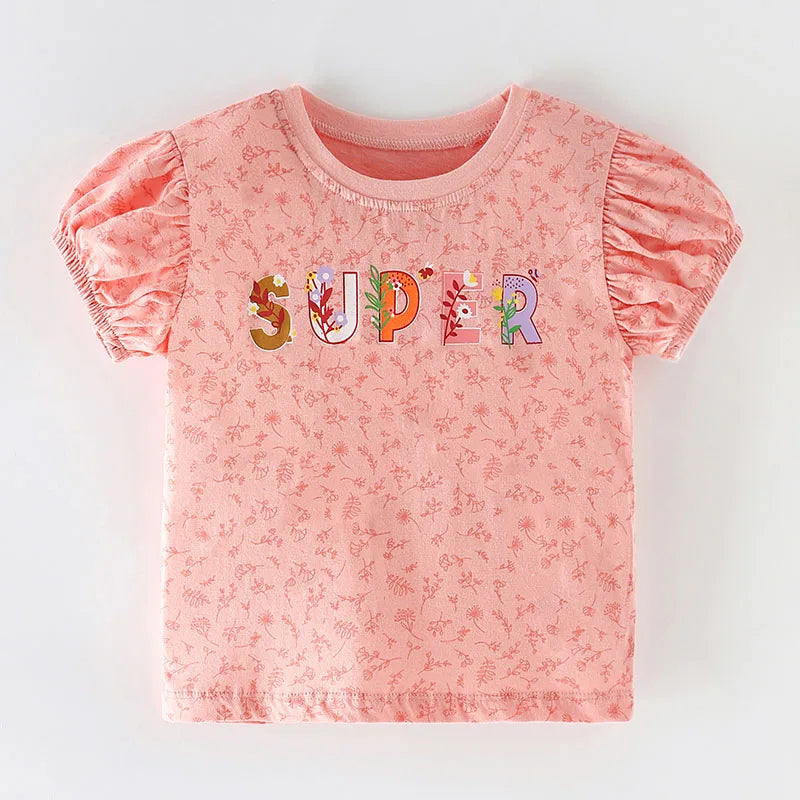 Kids Girls Stylish Cartoon Animal Prints Cotton Tops Tees for Summer childrensterritory