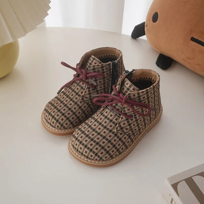 Kids Retro Style Printed Soft-Sole Warm Short Boots childrensterritory