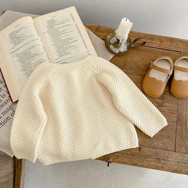 Solid Color Long Sleeve Infant Girls Knitted Cardigans childrensterritory