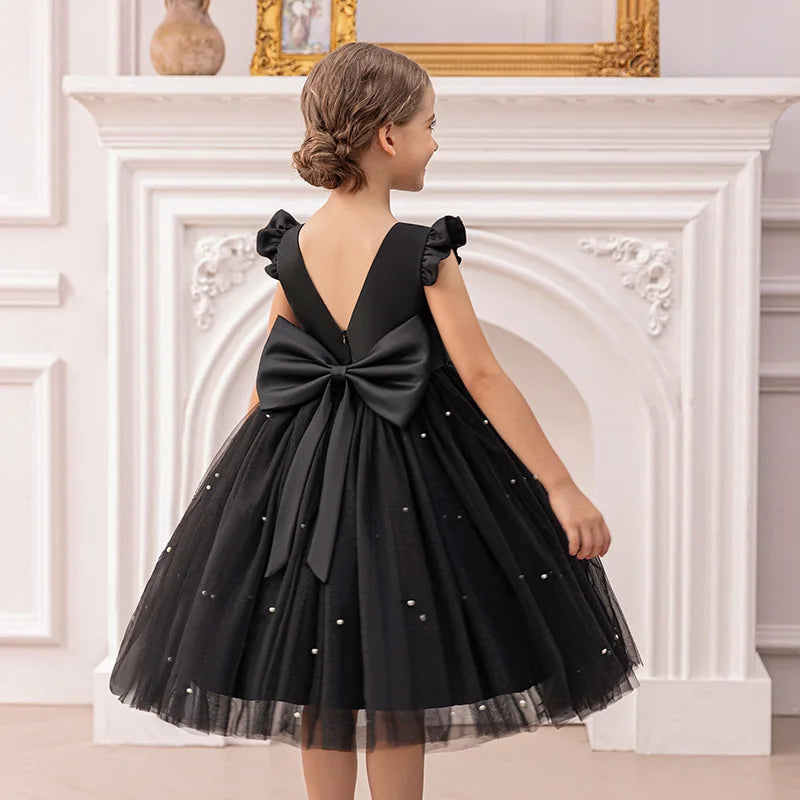 Kids Girls Big Bow Design Tulle Princess Dresses for Summer