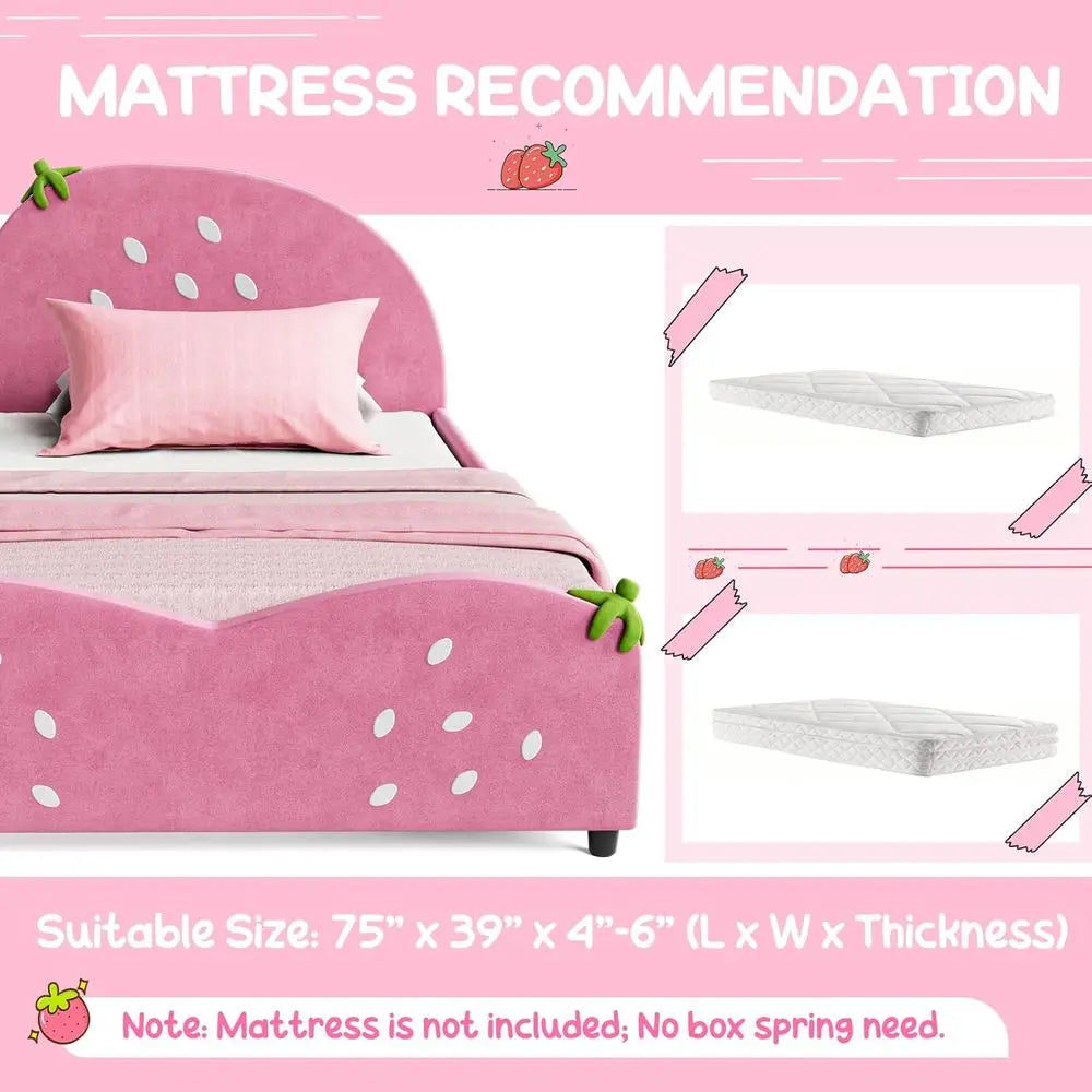 Kids Upholstered Platform Bed Berry Pattern
