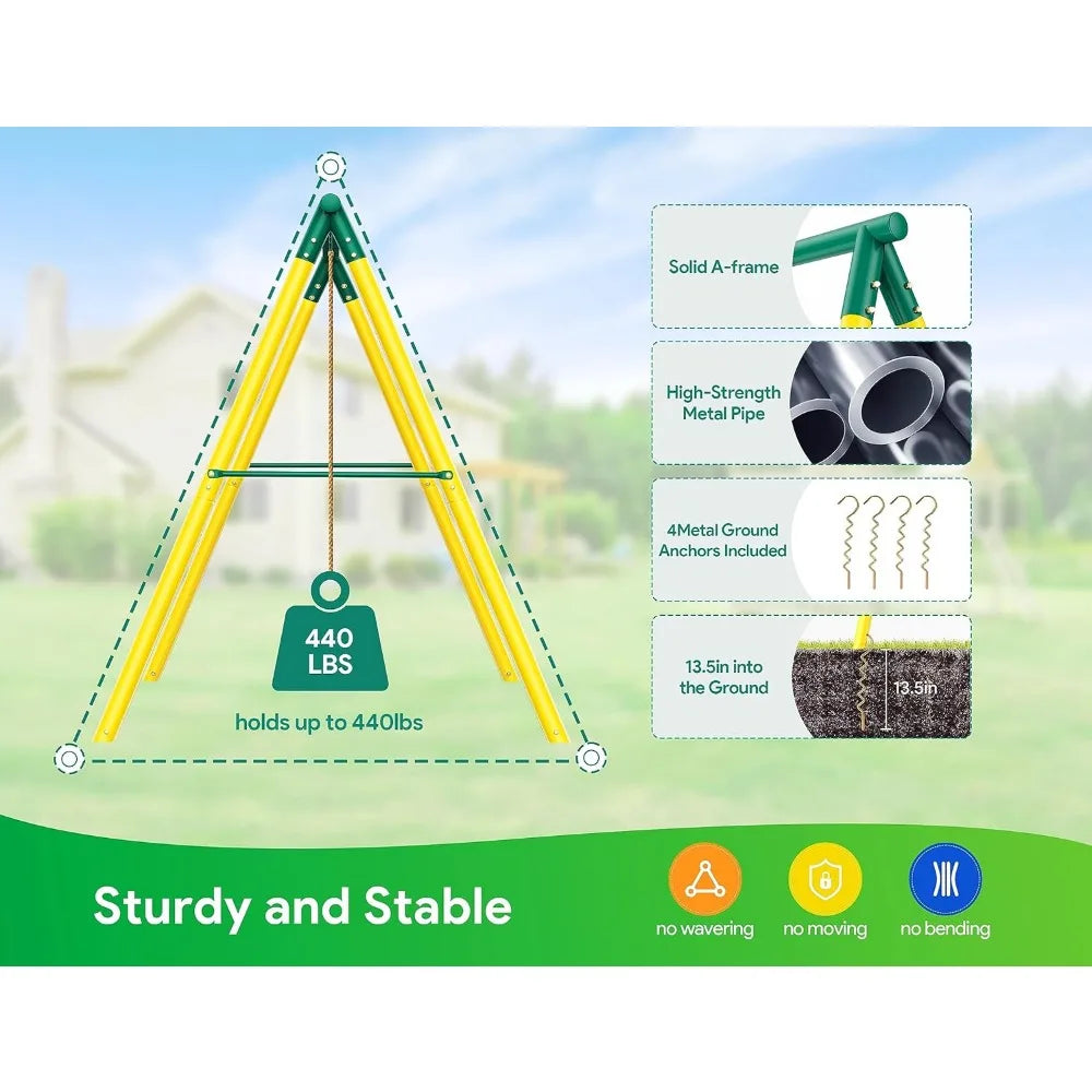 6 in 1 Kids Heavy-Duty Metal Swing Sets for Backyard
