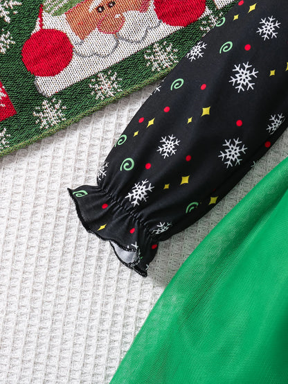 Girls Cartoon Design Long-Sleeved Christmas Outfit childrensterritory