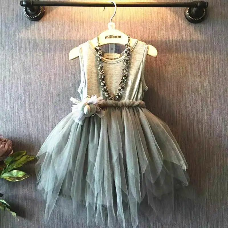 Little Girls Stylish Tulle Yarn Skirt Dress for Summer Parties childrensterritory