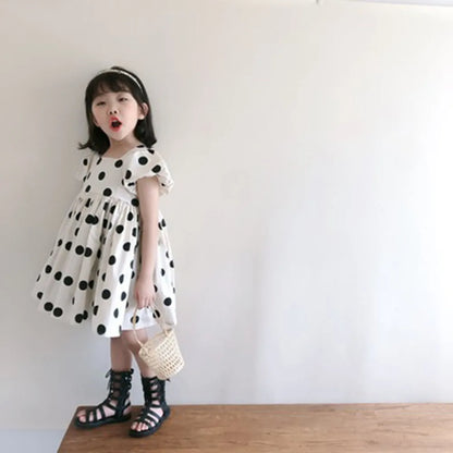 Kids Girls Korean Stylish Polka Dots Backless Party Dress childrensterritory