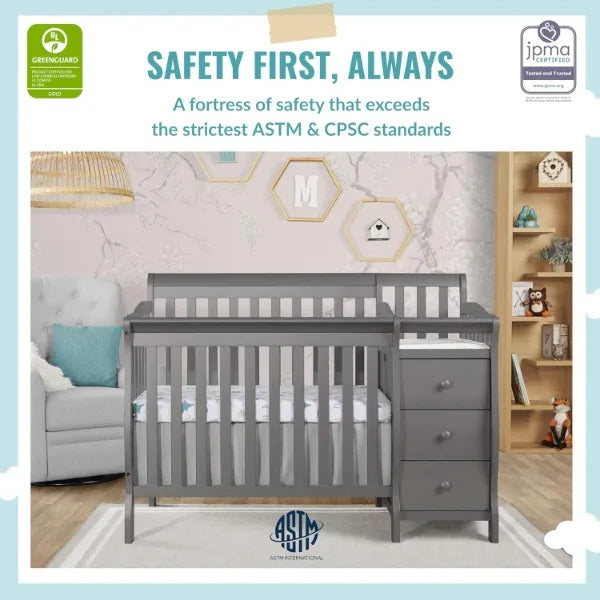 Steel Grey 3-in-1 Changing Table and Full-Size Crib Combo