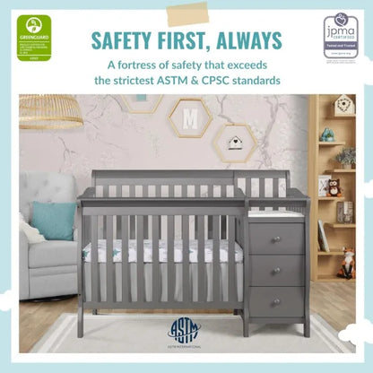 Steel Grey 3-in-1 Changing Table and Full-Size Crib Combo