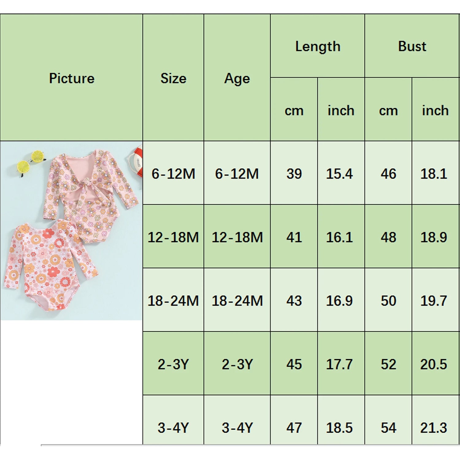 Little Girls Flower Print Long Sleeve Backless Tie-Up Swimsuit
