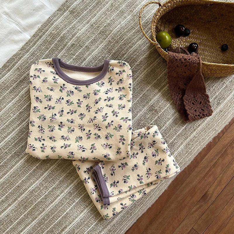 Floral Print Long Sleeves Warm Little Boys/Girls Winter Pajamas Set childrensterritory