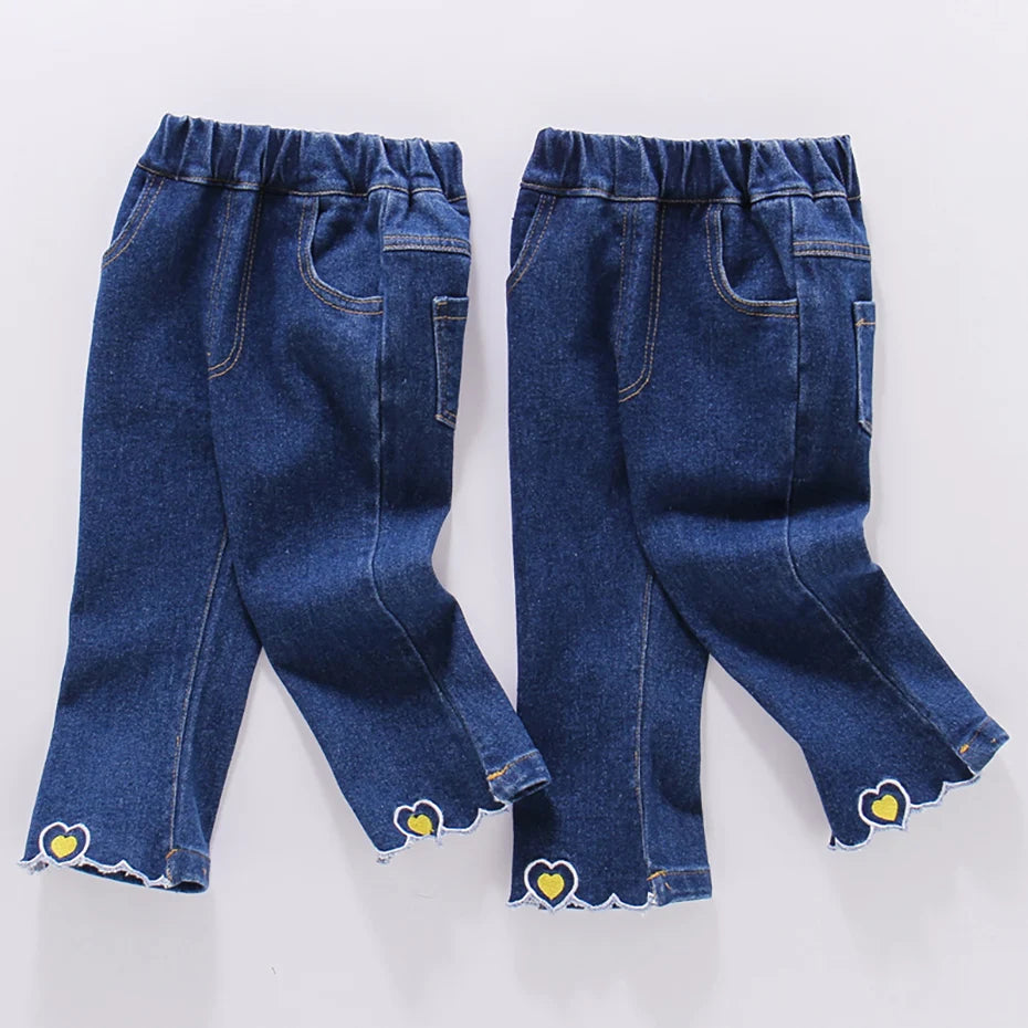 Kids Girls Heart Pattern Casual Style Jeans childrensterritory