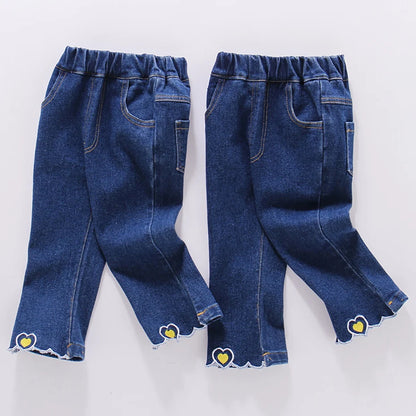 Kids Girls Heart Pattern Casual Style Jeans childrensterritory