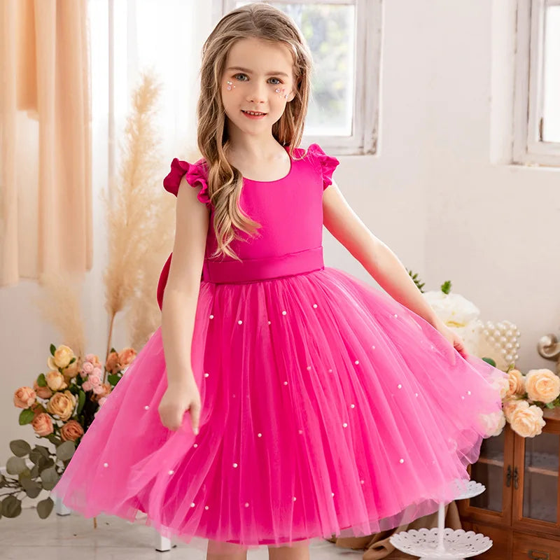 Kids Girls Big Bow Design Tulle Princess Dresses for Summer