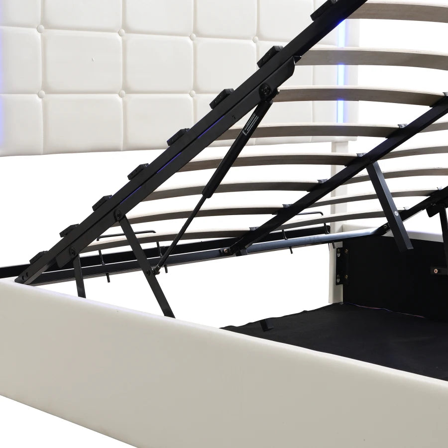 Space-Saving Full-Size Bed with LED Lights and Storage childrensterritory