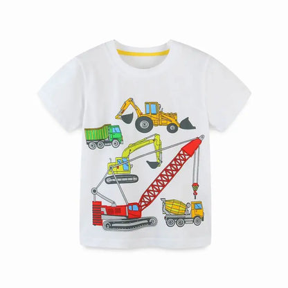 Little Boys Cartoon Excavator Pattern Cotton T-Shirts childrensterritory