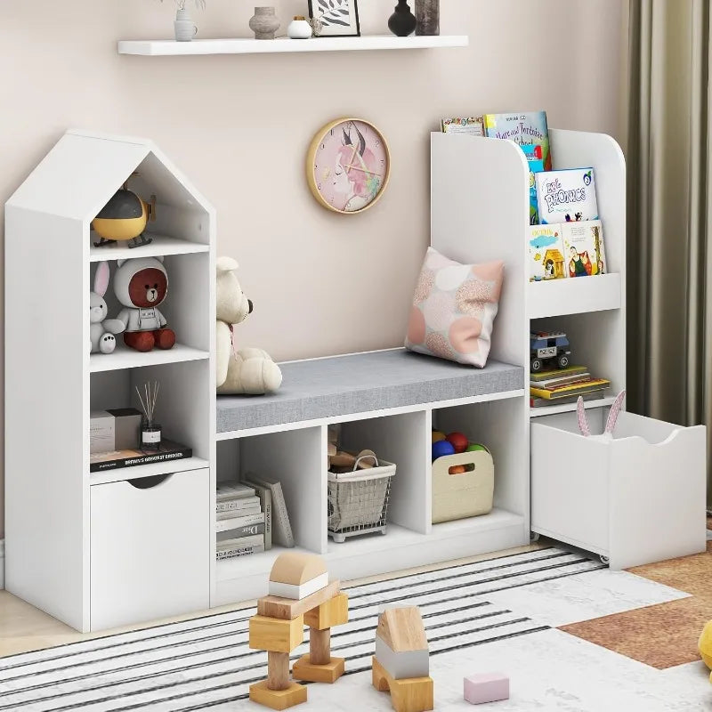 Kids Toy Storage Organizer and Bookshelf with Reading Nook