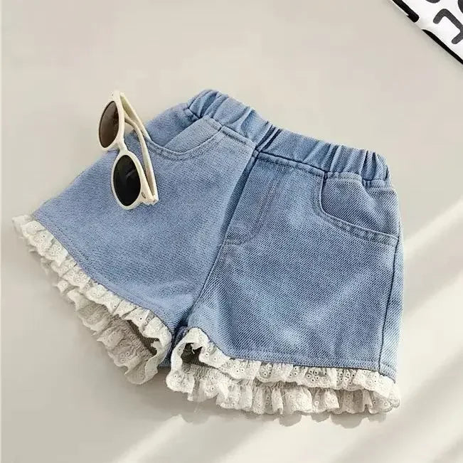 Kids Girls Korean Style Bow Design Denim Shorts and Skirts childrensterritory