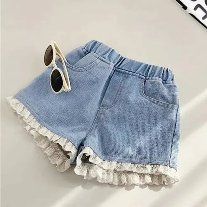 Kids Girls Korean Style Bow Design Denim Shorts and Skirts childrensterritory