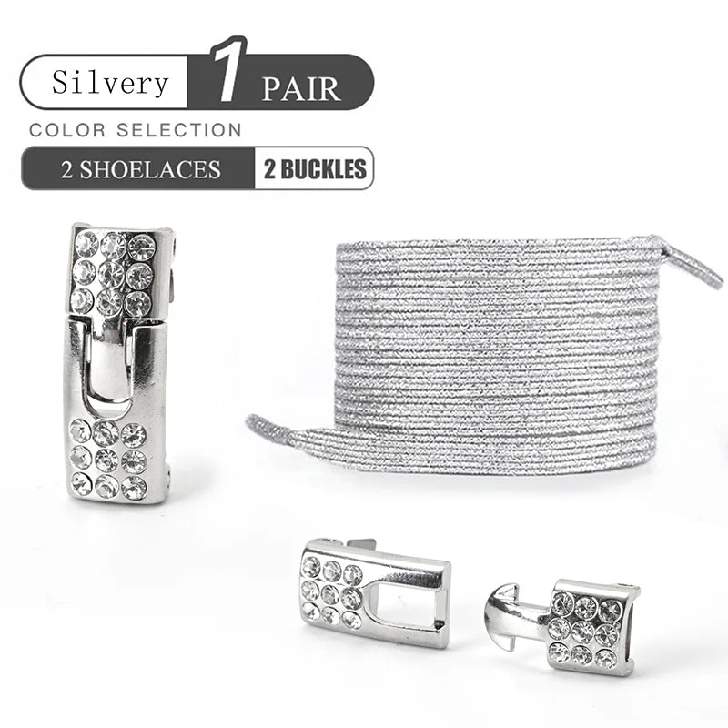 Colorful 1Pair Elastic Lace Shoelaces with Diamond Buckle