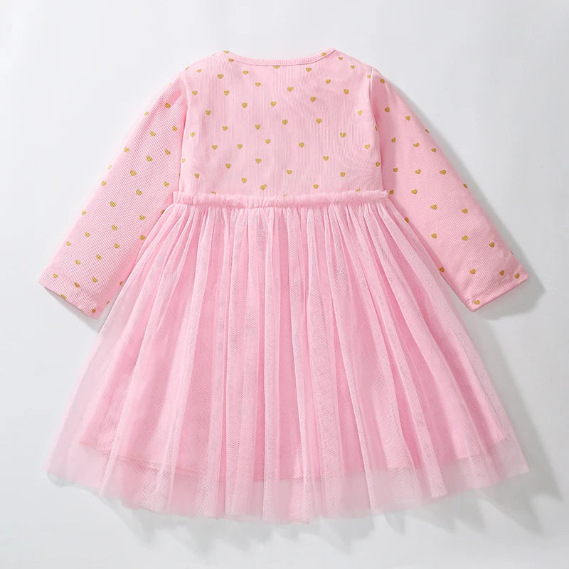 Kids Girls Heart Print Cute Casual Mesh Dress