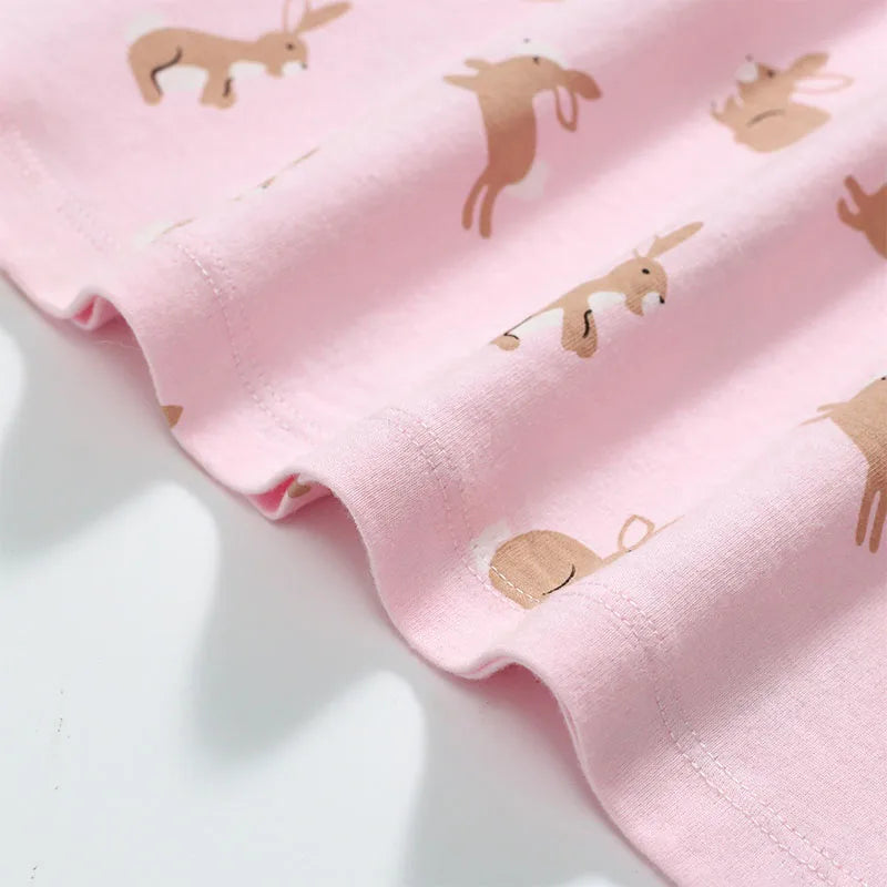Girls Short Sleeves Rabbit Cartoon Print Summer Dresses childrensterritory