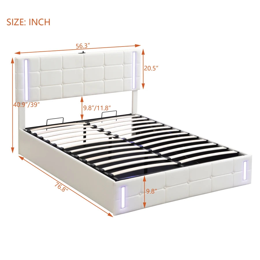 Space-Saving Full-Size Bed with LED Lights and Storage childrensterritory