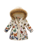Kids Girls Cotton-Padded Flower Print and Fleece Hooded Jackets childrensterritory