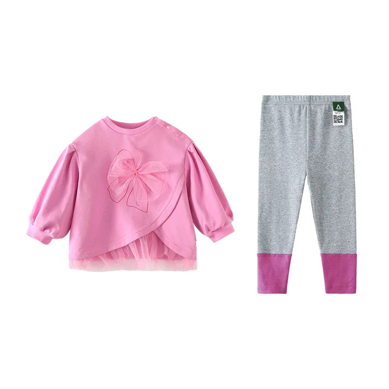 Toddler Girls Solid Color Loose Sweatshirt and Leggings Outfit Set childrensterritory