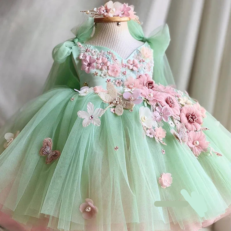 Flower Embroidery Bow-Backed Design Little Girls&