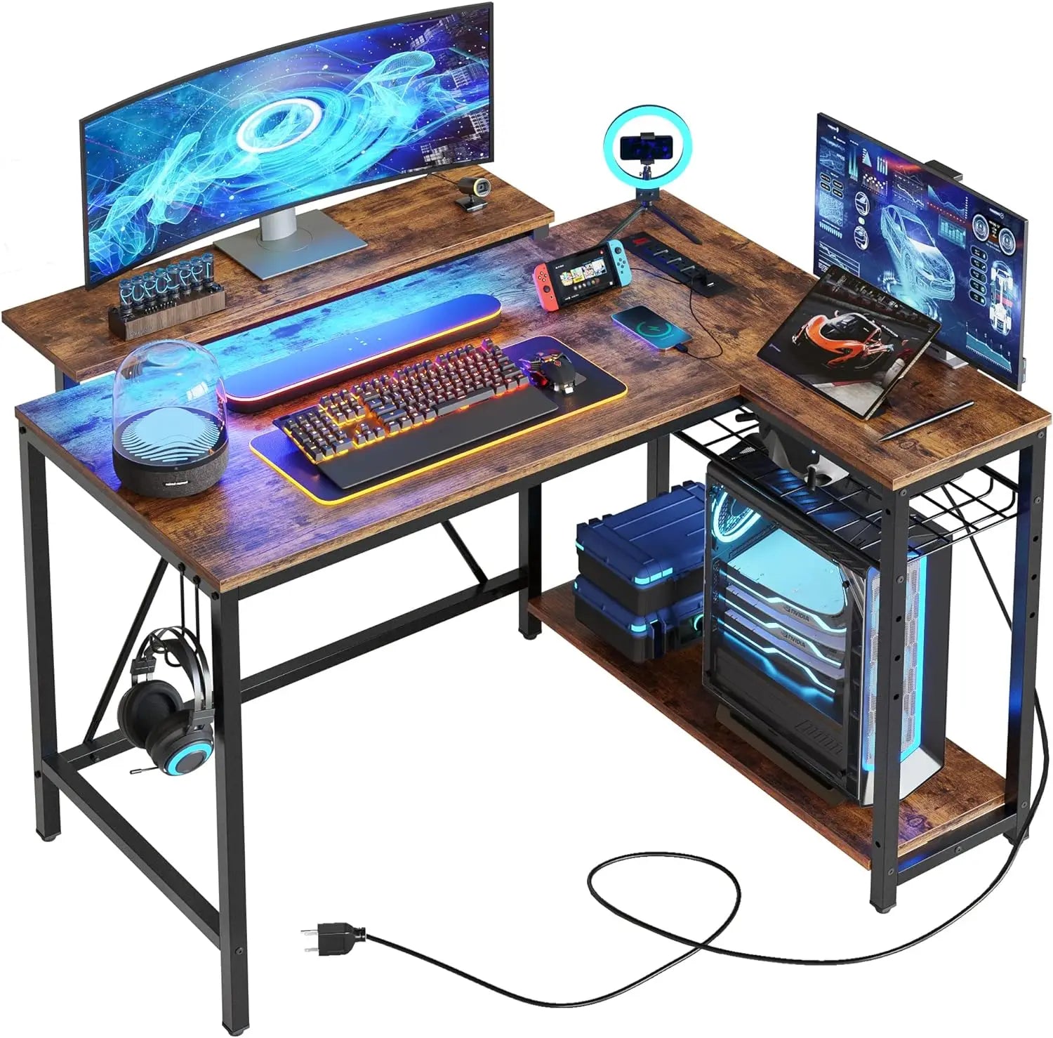 Corner Computer Desk with Reversible Storage Shelves childrensterritory