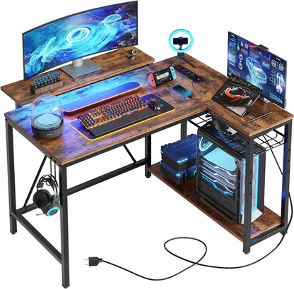 Corner Computer Desk with Reversible Storage Shelves childrensterritory