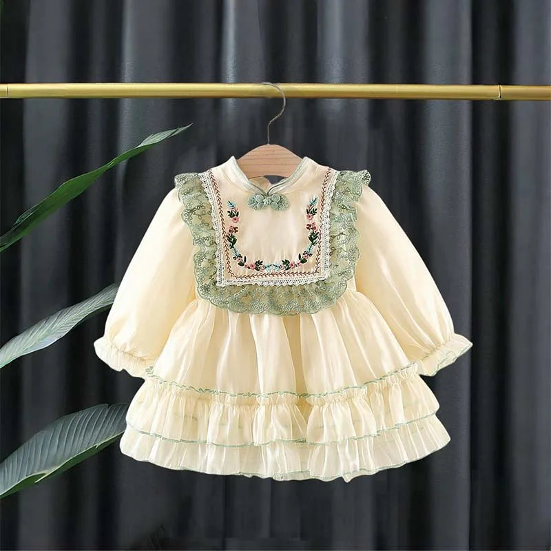 Baby Girl Flower Pattern Fluffy Dresses for Spring And Autumn