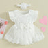 Newborn Girls Patchwork Ruffle Rompers Dress with Headband childrensterritory