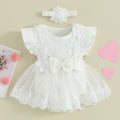 Newborn Girls Patchwork Ruffle Rompers Dress with Headband childrensterritory