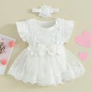 Newborn Girls Patchwork Ruffle Rompers Dress with Headband childrensterritory