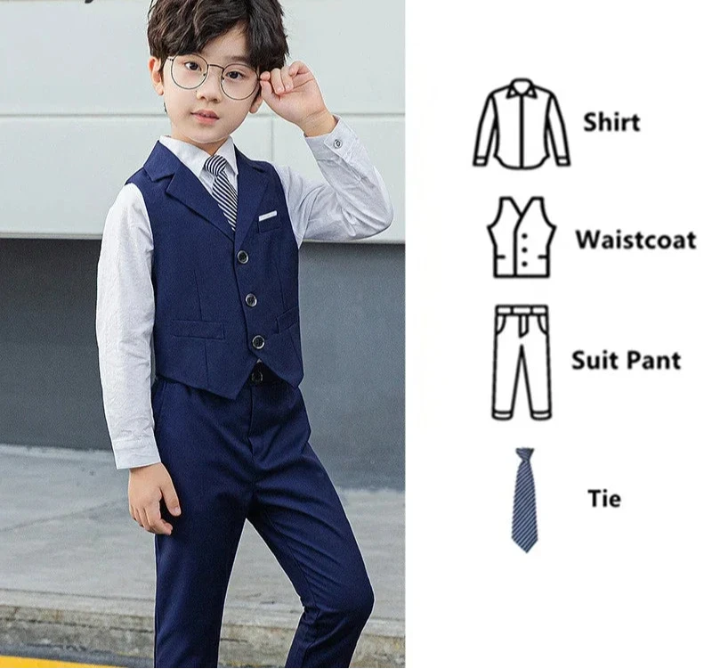 Slim Fit Kids Boys Plaid Vest Formal Wedding/Party Suit Sets