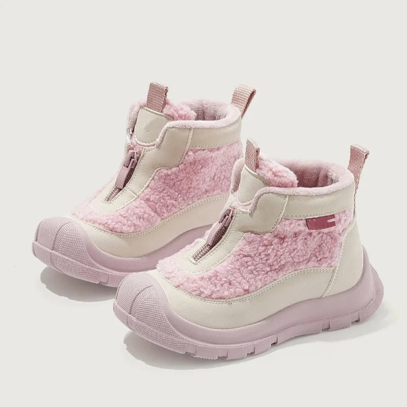 Kids Purple Black High Top Warm Furry Shoes