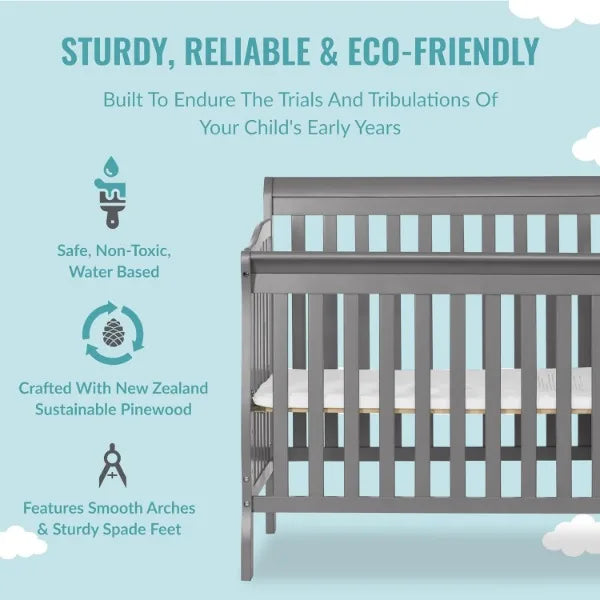 Steel Grey 3-in-1 Changing Table and Full-Size Crib Combo