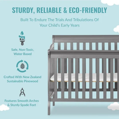 Steel Grey 3-in-1 Changing Table and Full-Size Crib Combo
