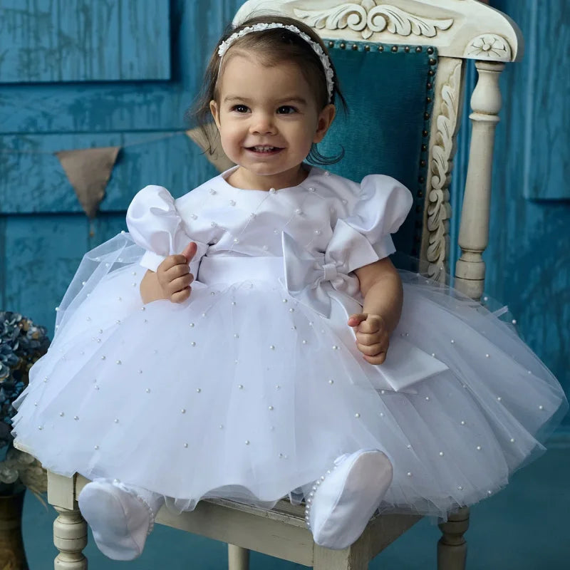 Pearls Decorated Birthday/Baptism Dress for Baby/Kids Girls