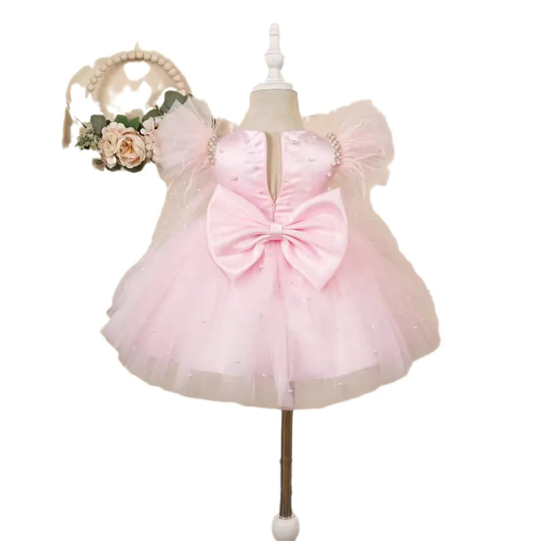 Pearl Decorated Puffy Pink Princess Dress for Girl&
