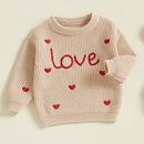 Baby Girl Heart Print Crew Neck Knitted Sweaters childrensterritory