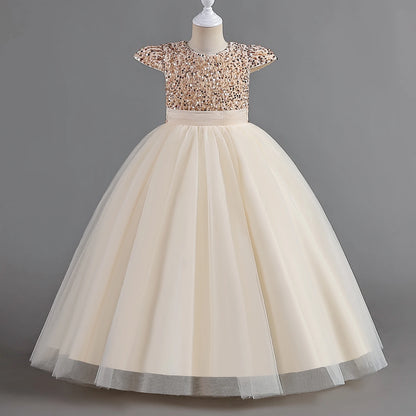 Teenage Girls Elegant Long Tulle Sequined Princess Party Dresses childrensterritory