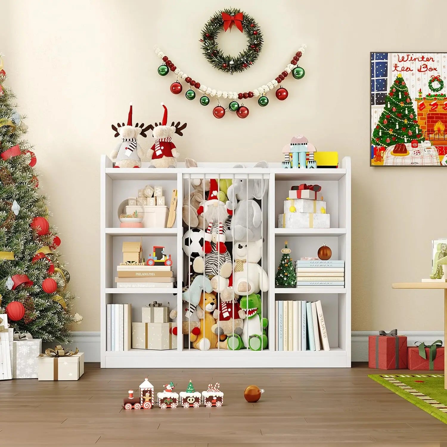 Plush Toy Organizers with 8 Storage Cubbies for Kids Rooms