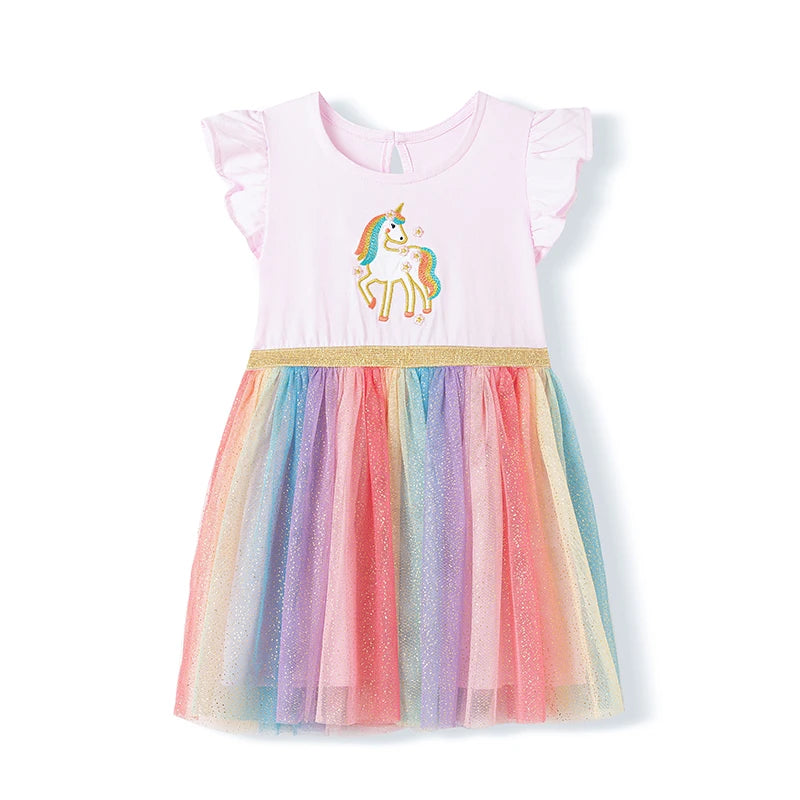 Cartoon Embroidered Little Girls Summer Cotton Dresses childrensterritory