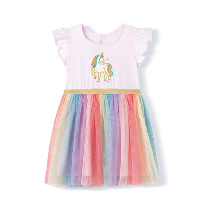 Cartoon Embroidered Little Girls Summer Cotton Dresses childrensterritory
